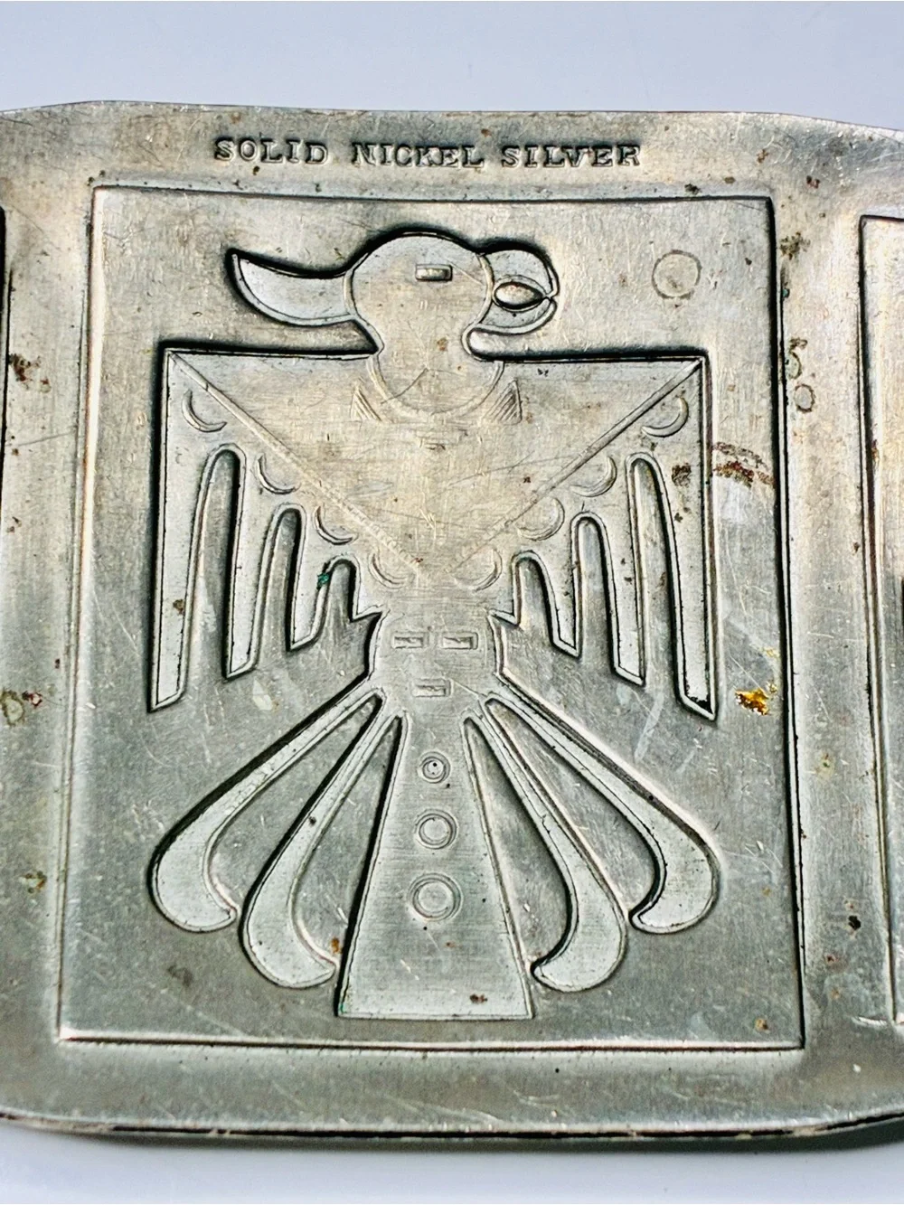 Solid Nickel Silver Native American Thunderbird with 2 Kachinas’s Belt Buckle